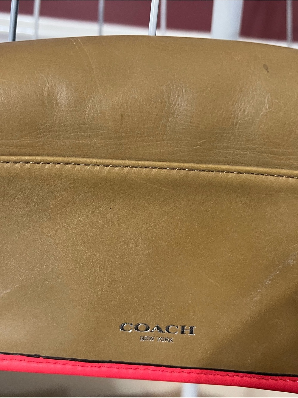 Coach Two-Tone Tan and Red Crossbody Bag